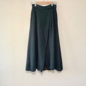 Massimo Dutti Wrap Midi Skirt Dark Green Viscose Wool Blend Pocket